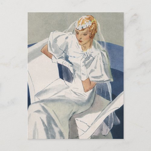 Vintage Wedding Mid Century Modern Art Deco Bride Postcard