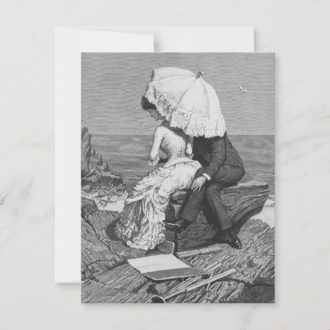 Vintage Wedding, Newlyweds by the Beach Invitation (Front)