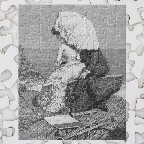 Vintage Wedding Newlyweds by the Beach Jigsaw Puzzle