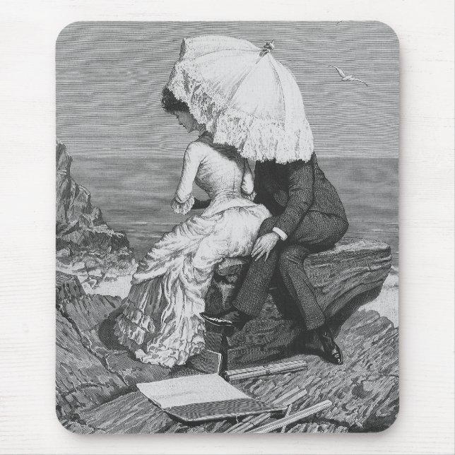 Vintage Wedding, Newlyweds by the Beach Mouse Pad (Front)