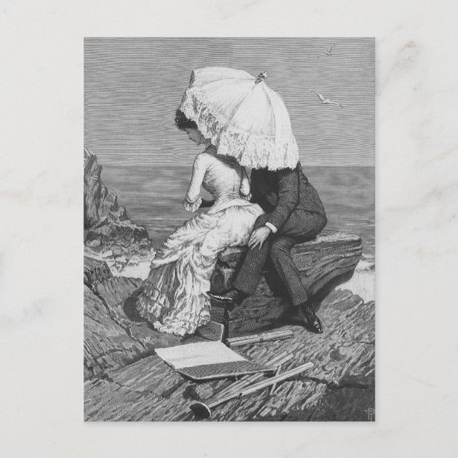 Vintage Wedding, Newlyweds by the Beach Postcard (Front)