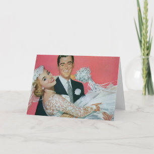 Vintage Wedding Newlyweds, Groom Carrying Bride Card