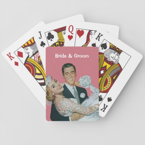 Vintage Wedding Newlyweds Groom Carrying Bride Playing Cards