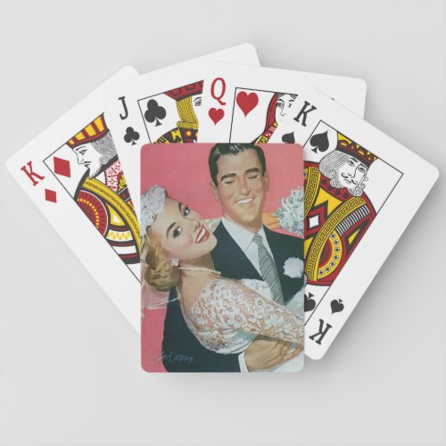 Vintage Wedding Newlyweds Groom Carrying Bride Playing Cards