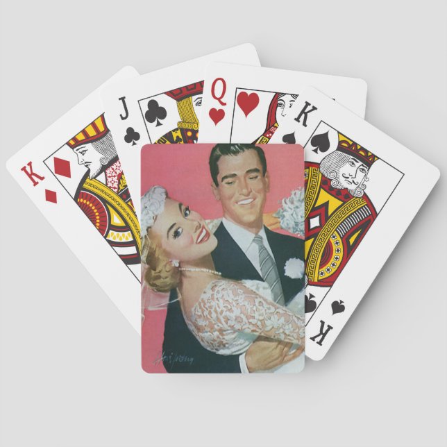 Vintage Wedding Newlyweds, Groom Carrying Bride Poker Cards (Back)