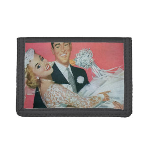 Vintage Wedding Newlyweds, Groom Carrying Bride Tri-fold Wallet