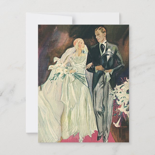 Vintage Wedding Newlyweds, Happy Bride and Goom Announcement (Front)