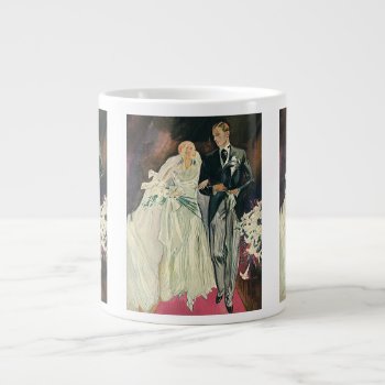 Vintage Wedding Newlyweds  Happy Bride And Goom Giant Coffee Mug by Tchotchke at Zazzle