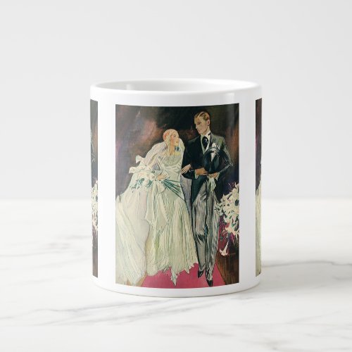 Vintage Wedding Newlyweds Happy Bride and Goom Giant Coffee Mug