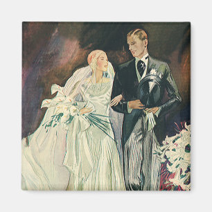 Vintage Wedding Newlyweds, Happy Bride and Goom Magnet