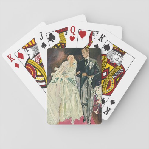Vintage Wedding Newlyweds Happy Bride and Goom Playing Cards