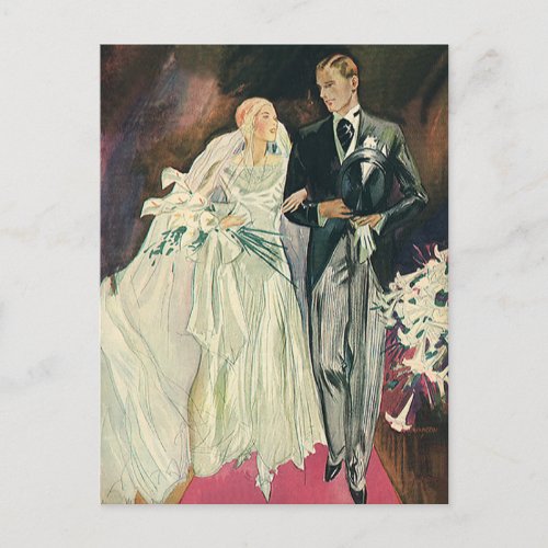 Vintage Wedding Newlyweds Happy Bride and Goom Postcard