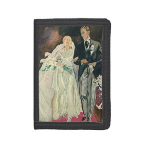 Vintage Wedding Newlyweds, Happy Bride and Goom Trifold Wallet