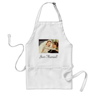 Vintage Wedding Newlyweds, Happy Bride and Groom Adult Apron