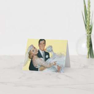 Vintage Wedding Newlyweds, Happy Bride and Groom Card