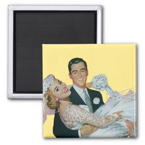 Vintage Wedding Newlyweds Happy Bride and Groom Magnet