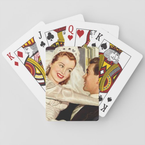 Vintage Wedding Newlyweds Happy Bride and Groom Playing Cards