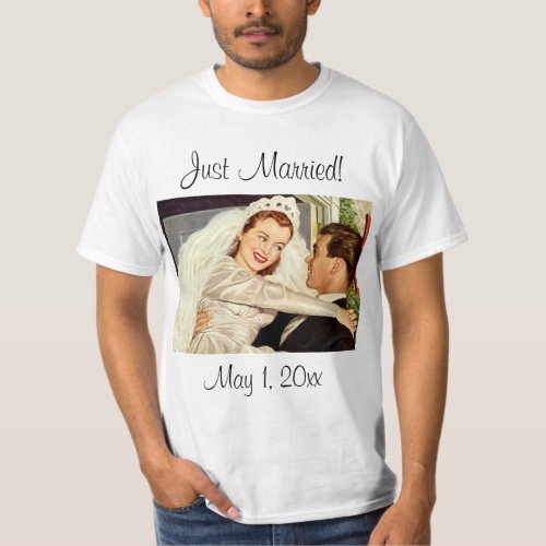 Vintage Wedding Newlyweds Happy Bride and Groom T_Shirt
