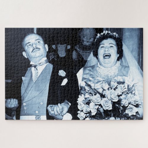 Vintage Wedding Picture Happy Couple Funny Bride Jigsaw Puzzle