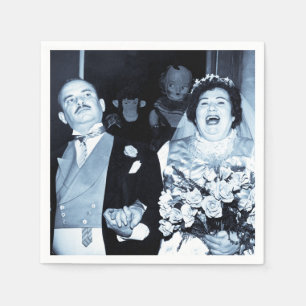 Vintage Wedding Picture Happy Couple Funny Bride Napkins