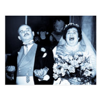 Vintage Wedding Picture Happy Couple Funny Bride Postcard