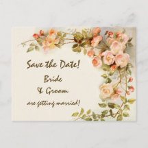 Vintage Wedding, Pink Rose Flowers, Save the Date