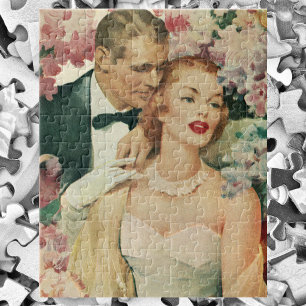 Vintage Wedding Portrait, Retro Bride and Groom Jigsaw Puzzle