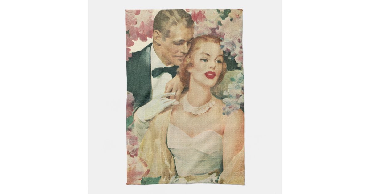 Vintage Wedding Portrait, Retro Bride and Groom Kitchen Towel | Zazzle