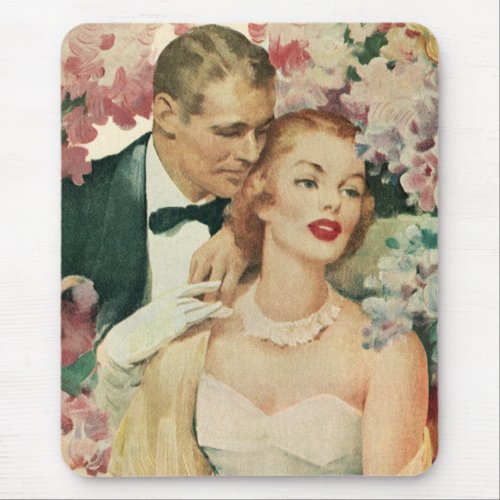 Vintage Wedding Portrait Retro Bride and Groom Mouse Pad