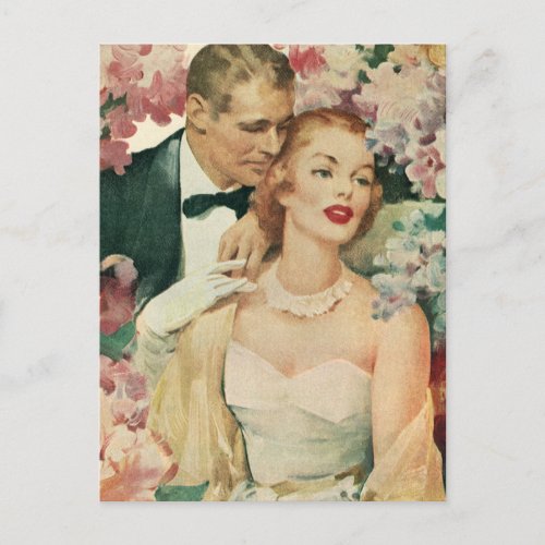 Vintage Wedding Portrait Retro Bride and Groom Postcard