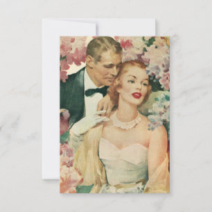 Vintage Wedding Portrait, Retro Bride and Groom RSVP Card