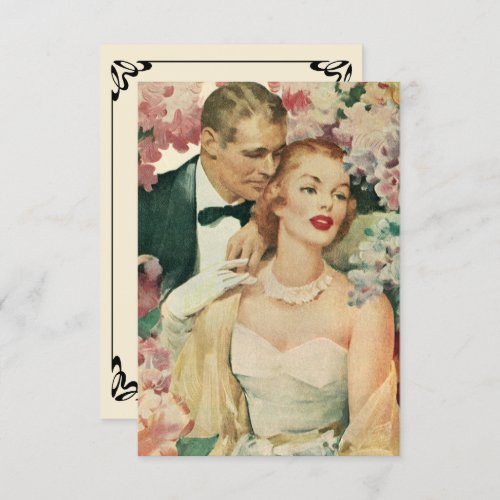 Vintage Wedding Portrait Retro Bride and Groom RSVP Card