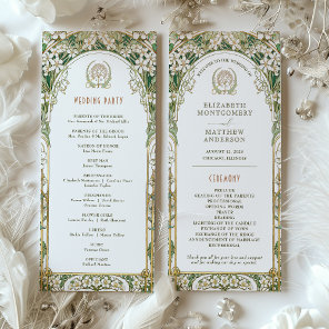 Vintage Wedding Program Ivory, Green & Gold