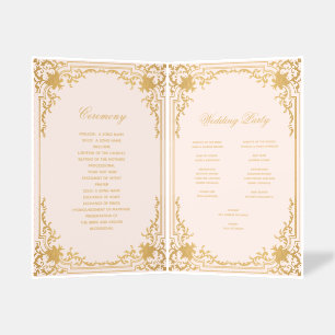Vintage Wedding Program Pink Gold Antique Ornate Brochure