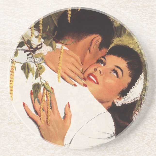 Vintage Wedding Proposal, Love and Romance Drink Coaster (Front)