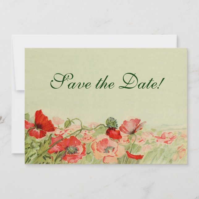 Vintage Wedding, Red Poppies Flowers Save the Date (Front)