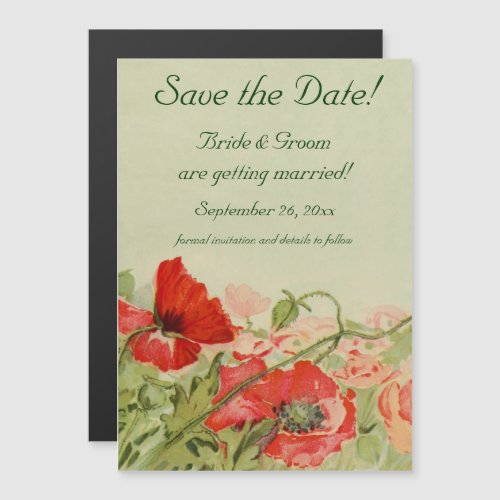 Vintage Wedding Red Poppies Flowers Save the Date Magnetic Invitation