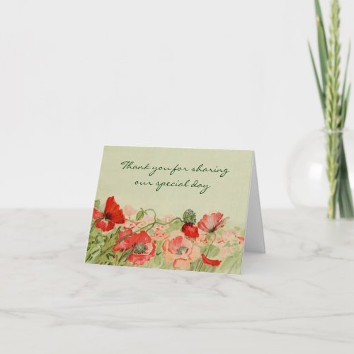 Vintage Wedding Red Poppy Flower Floral Thank You