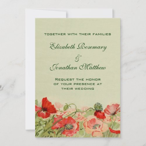 Vintage Wedding, Red Poppy Flowers Floral Meadow Personalized Invitation