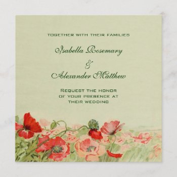 Vintage Wedding  Red Poppy Flowers Floral Meadow Invitation by InvitationCafe at Zazzle