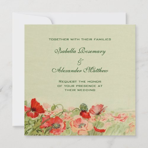 Vintage Wedding Red Poppy Flowers Floral Meadow Invitation