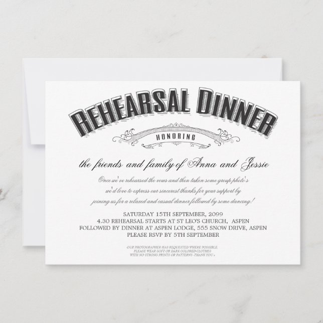 Vintage Wedding Rehearsal Dinner Invite (Front)