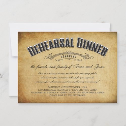 Vintage Wedding Rehearsal Dinner Invite