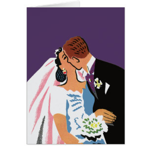 Vintage Wedding, Retro Bride and Groom Kissing