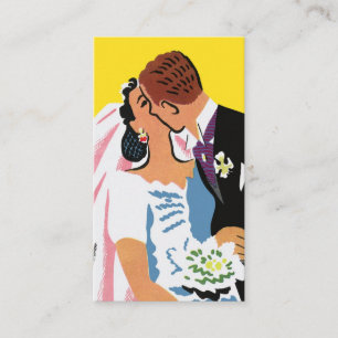 Vintage Wedding, Retro Bride and Groom Kissing Enclosure Card