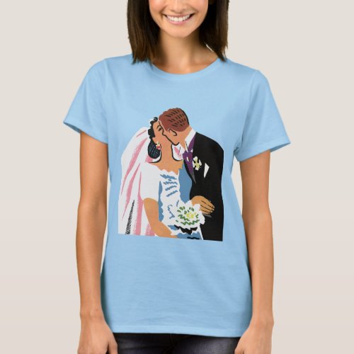Vintage Wedding Retro Bride and Groom Kissing T_Shirt