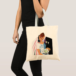 Vintage Wedding, Retro Bride and Groom Kissing Tote Bag
