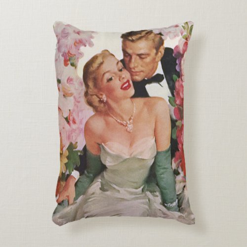 Vintage Wedding Retro Bride and Groom Newlyweds Accent Pillow