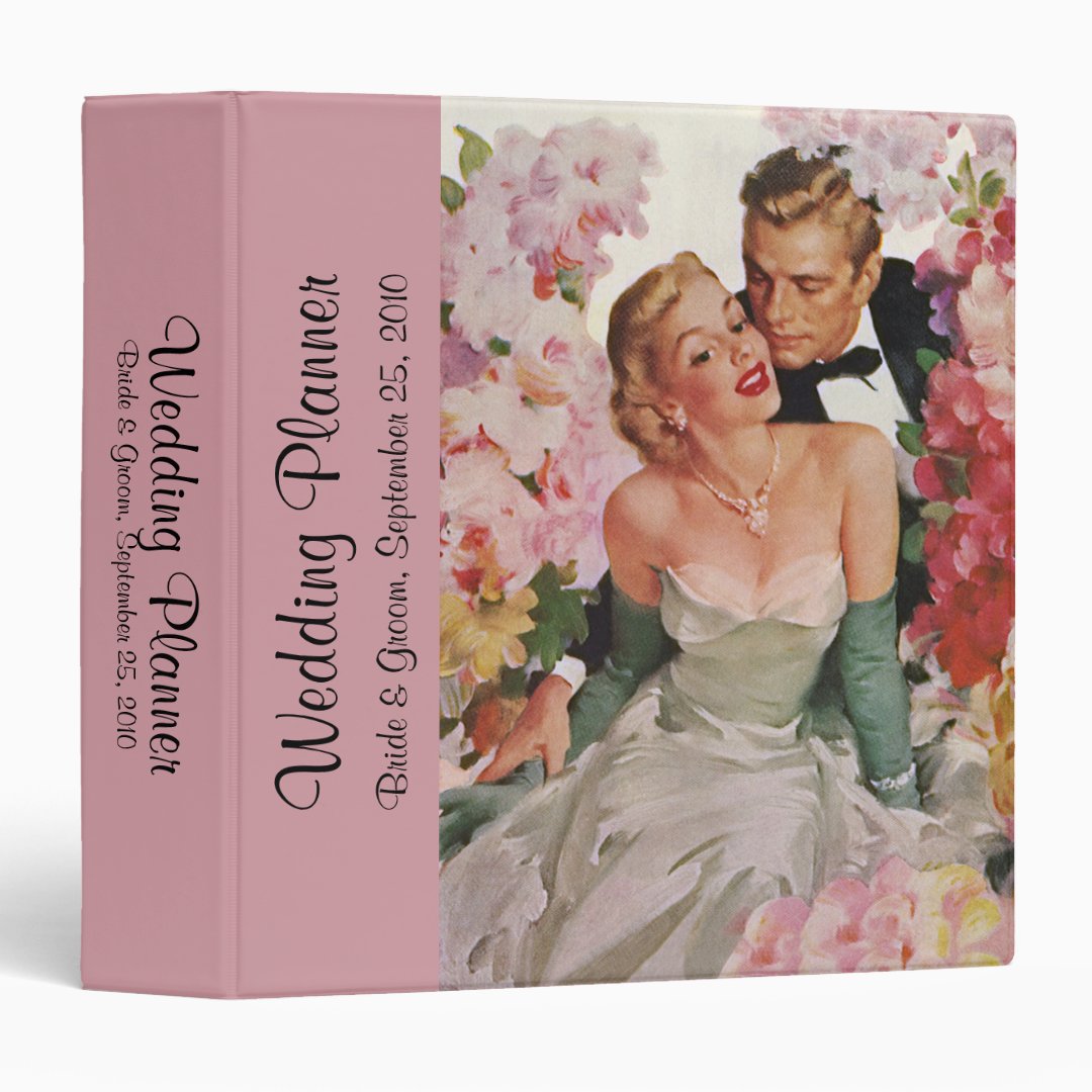 Vintage Wedding, Retro Bride and Groom Newlyweds Binder | Zazzle