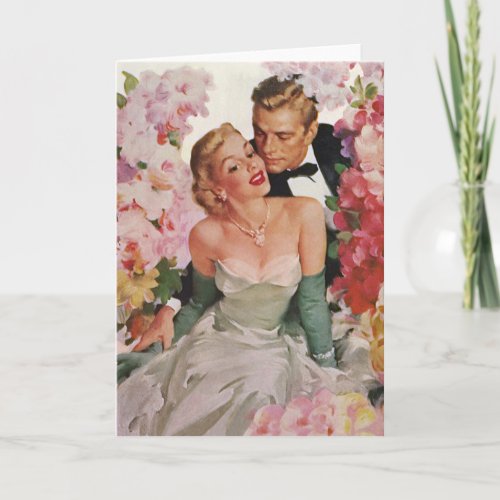 Vintage Wedding Retro Bride and Groom Newlyweds Card